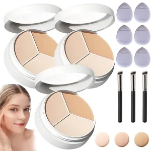 Tricolor Concealer, 2025 New Tricolor Face Concealer Highlight Contour Palette Tri Color Concealer Pot, for Dark Circles Spots Foundation Contour Makeup Palettes (3PCS, 1 Fl Oz (Pack of 1))
