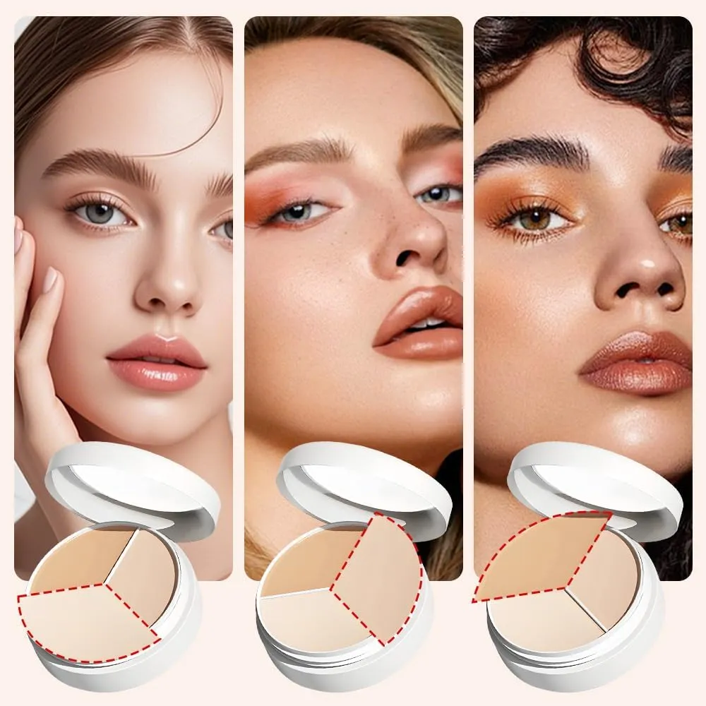 Tricolor Concealer, 2025 New Tricolor Face Concealer Highlight Contour Palette Tri Color Concealer Pot, for Dark Circles Spots Foundation Contour Makeup Palettes (3PCS, 1 Fl Oz (Pack of 1))