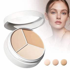 Tricolor Concealer, 2025 New Tri Color Face Concealer Highlight Contour Palette, Full Coverage Concealer Pot, Makeup Color Correcting Concealer for Mature Light Medium Skin (Natural, One Size)
