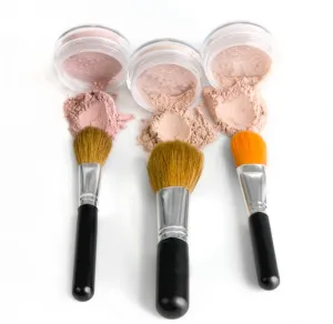 TRIO WITH BRUSHES (PINK BISQUE) Full Size Kit Mineral Makeup Brush Set Foundation Concealer Blush Bare Face Sheer Powder Cover