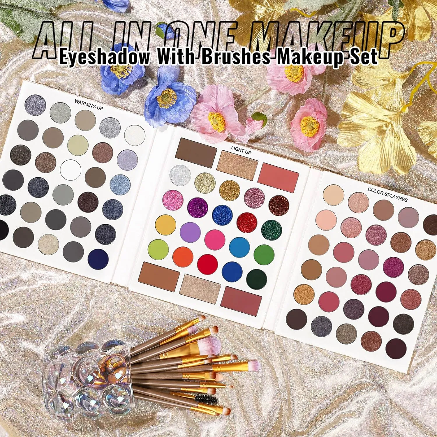 UCANBE Eyeshadow Palette with Brushes Makeup Sets, Pigmented Eye Makeup Pallet Holiday Gift Set, Goth Smokey Rosy Neutral Glitter Rainbow Eye Shadows & Contour Highlight Blush All-in-One Make Up Kit