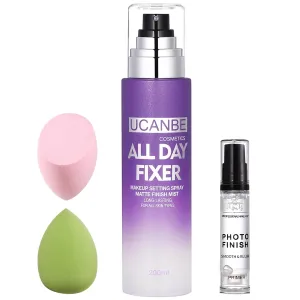 UCANBE Makeup Setting Spray   Face Primer   Make Up Sponge, Gel-Based Hydrating Primer, Lightweight, Long Lasting Matte Finishing Spray,Beauty Blender Set