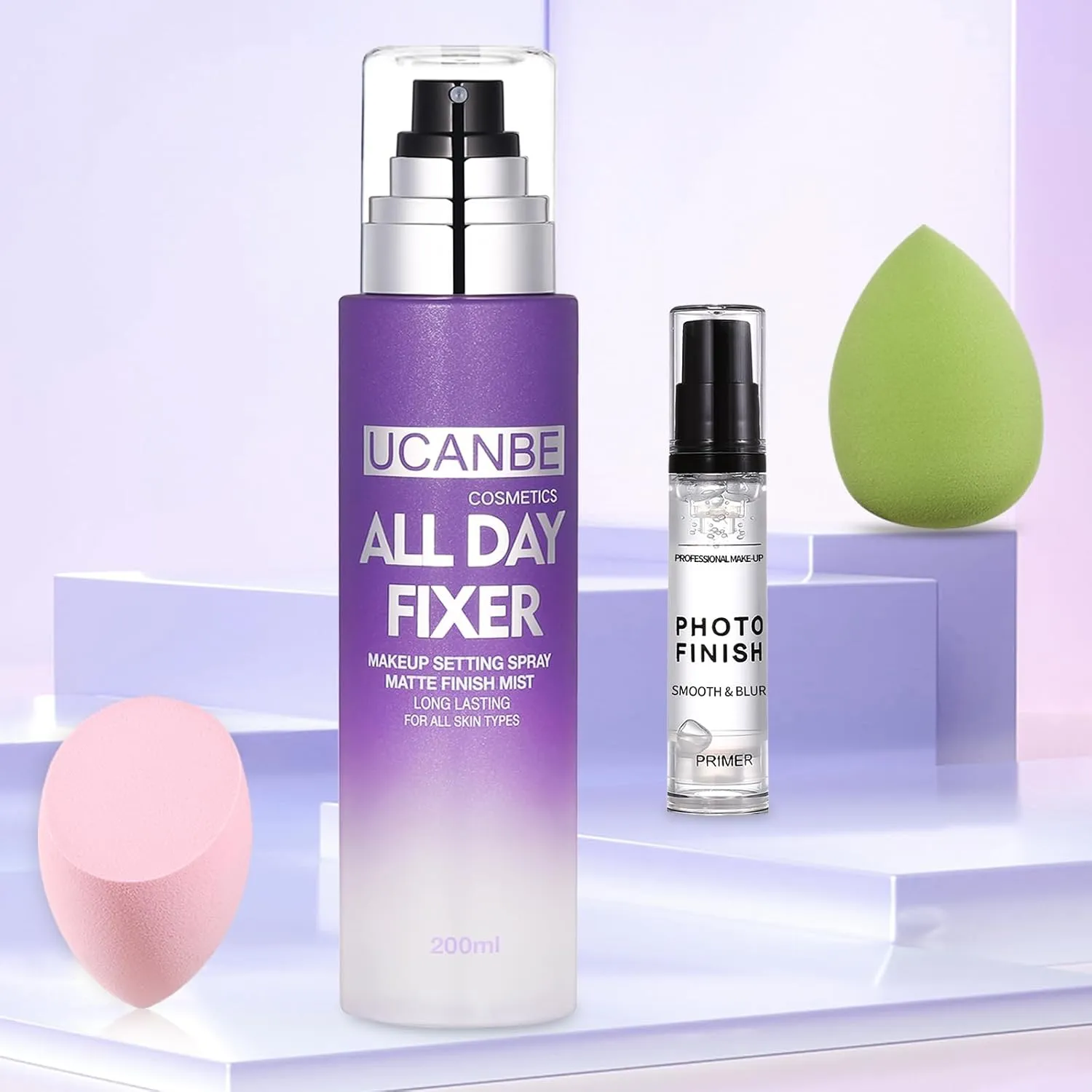 UCANBE Makeup Setting Spray   Face Primer   Make Up Sponge, Gel-Based Hydrating Primer, Lightweight, Long Lasting Matte Finishing Spray,Beauty Blender Set