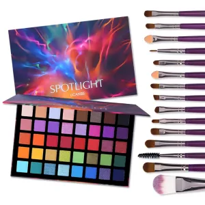 UCANBE Spotlight Eyeshadow Palette   15 PCS Eye Brushes Makeup Set, Professional 40 Color Matte Shimmer Glitter Eye Shadow Pallet Highly Pigmented Waterproof Long Lasting Make up Pallete