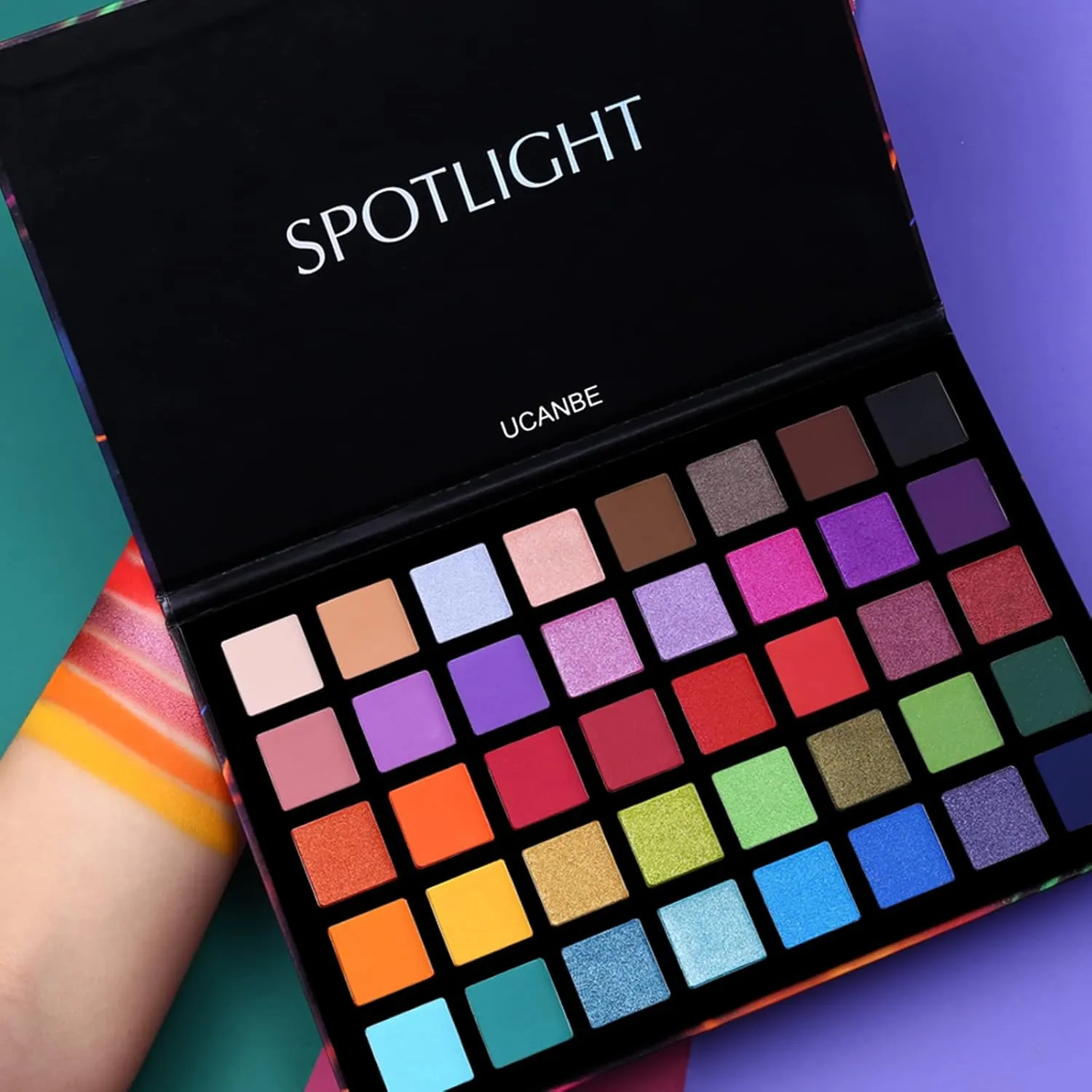 UCANBE Spotlight Eyeshadow Palette   15 PCS Eye Brushes Makeup Set, Professional 40 Color Matte Shimmer Glitter Eye Shadow Pallet Highly Pigmented Waterproof Long Lasting Make up Pallete