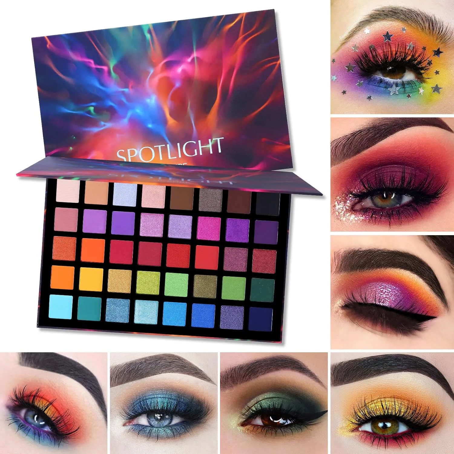 UCANBE Spotlight Eyeshadow Palette   15 PCS Eye Brushes Makeup Set, Professional 40 Color Matte Shimmer Glitter Eye Shadow Pallet Highly Pigmented Waterproof Long Lasting Make up Pallete