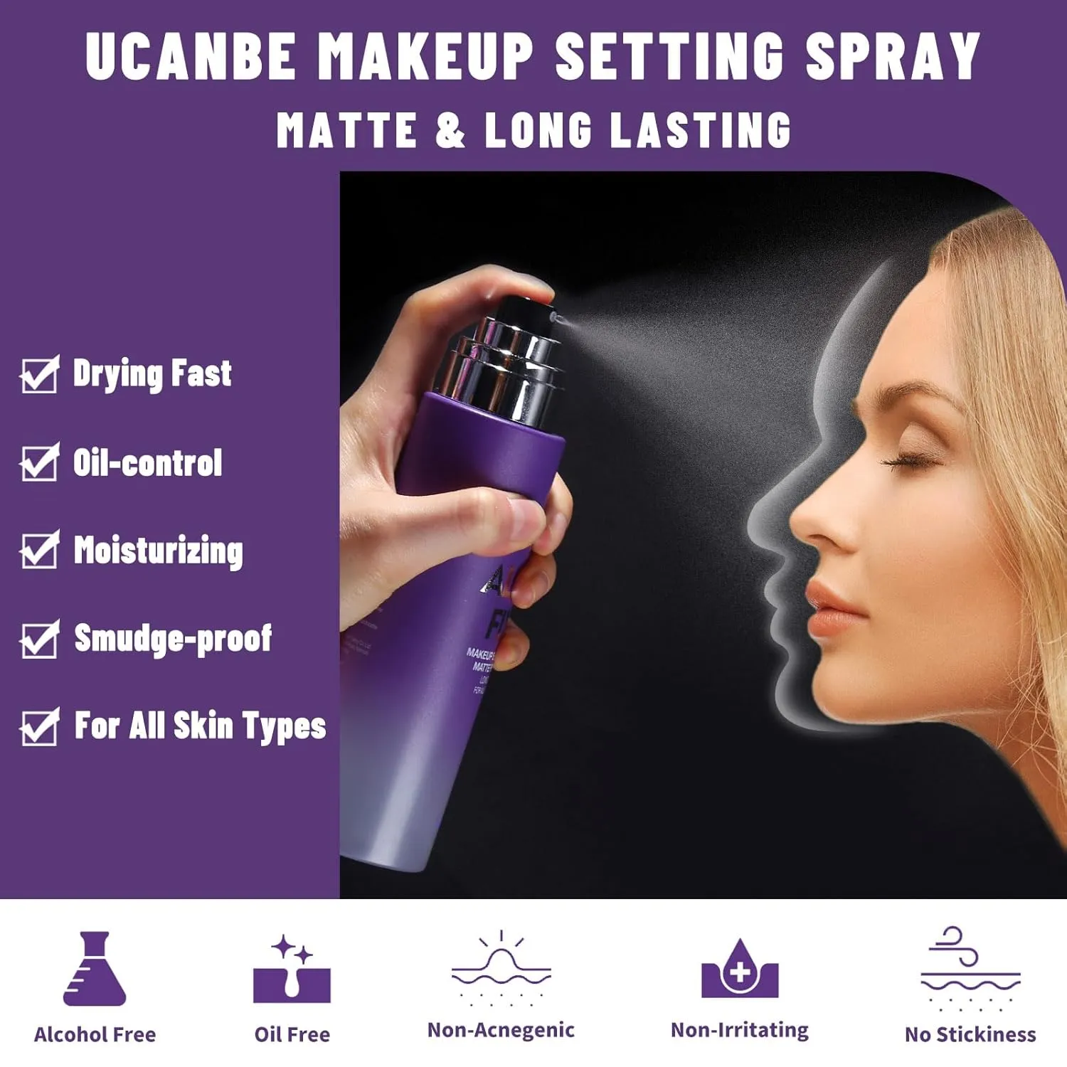 UCANBEMAKUP Long Lasting Makeup Setting Spray Kit- 6.76 Fl oz Hydrating Matte Finish Mist Lightweight Face Make up Fixer  Translucent Loose Setting Powder 2PC Sponge Puff Set