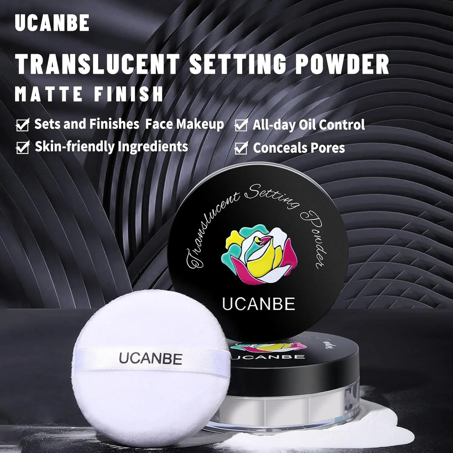 UCANBEMAKUP Long Lasting Makeup Setting Spray Kit- 6.76 Fl oz Hydrating Matte Finish Mist Lightweight Face Make up Fixer  Translucent Loose Setting Powder 2PC Sponge Puff Set