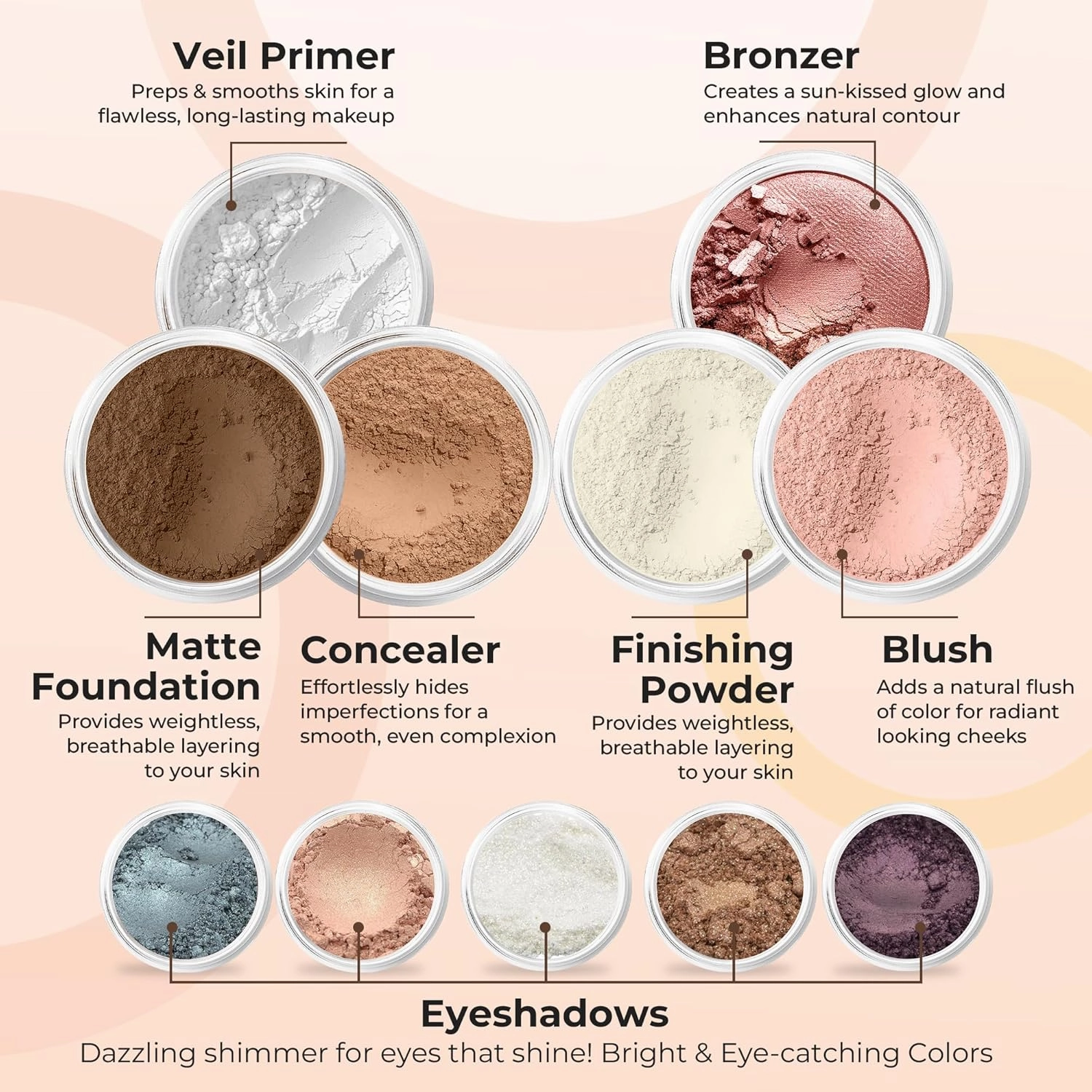ULTIMATE KIT (EBONY) Full Size Mineral Makeup Set Matte Foundation Kit Bare Face Sheer Powder Cover