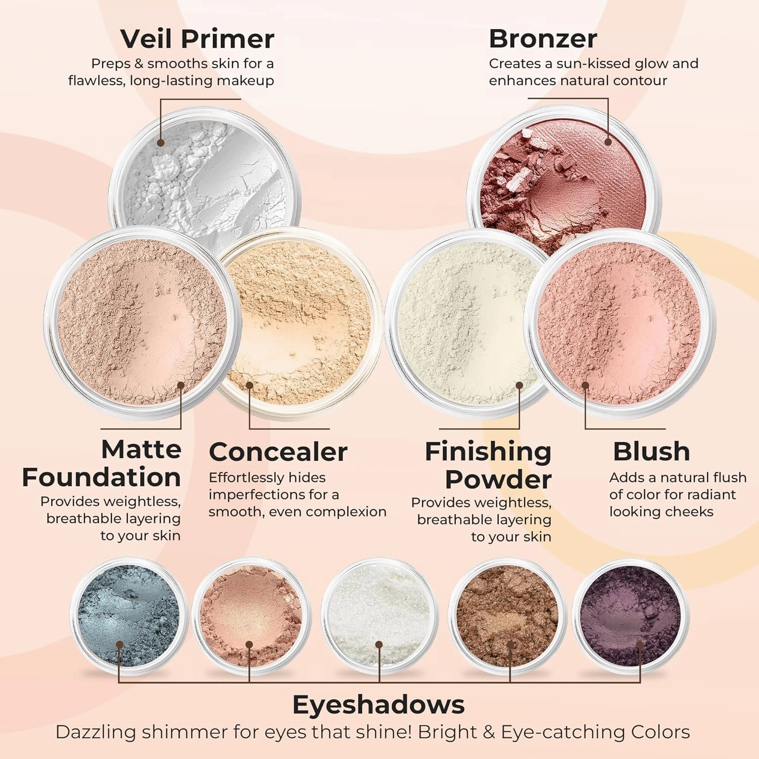 ULTIMATE KIT (LIGHT) Full Size Mineral Makeup Set Matte Foundation Kit Bare Face Sheer Powder Cover
