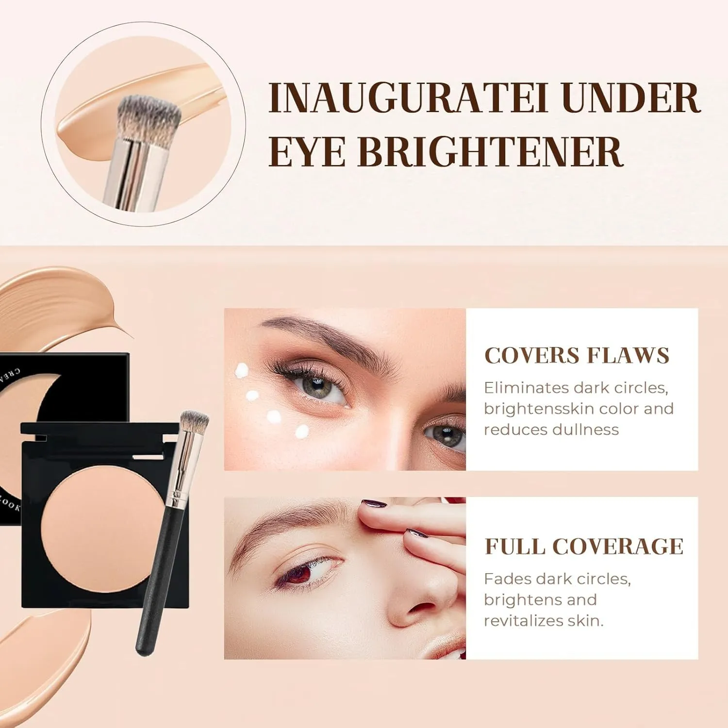 Under Eye Brightener, 2025 Upgrade Eye Brightener Conceal & Brighten Dark Circles Moisturizing and Waterproof, Moisturizing Foundation Eye Concealer for Dark Circles (lvory, m)
