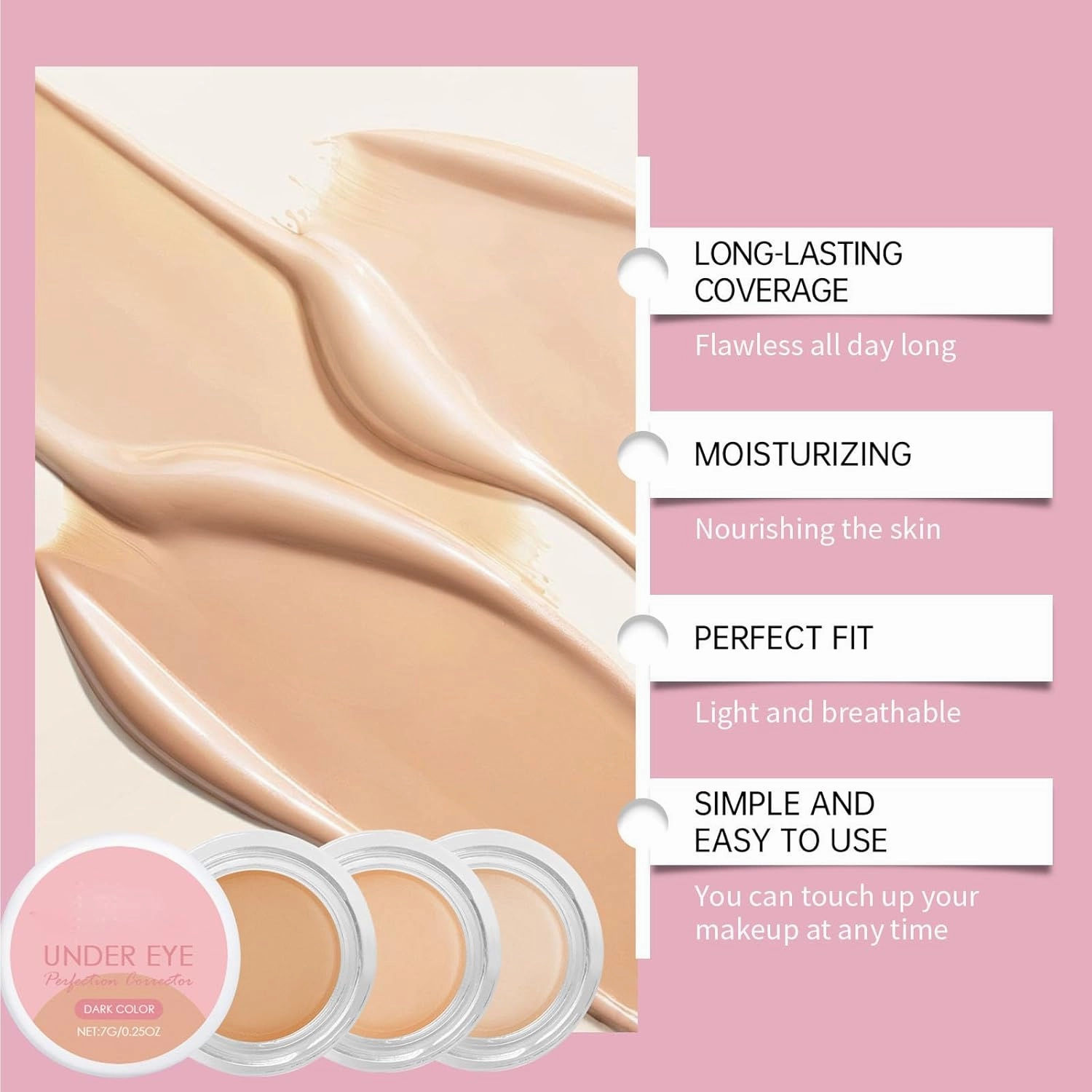 Under Eye Brightener, Brightening Cream Concealer, Under Eye Perfection Corrector, Full Coverage Under Eye Concealer Moisturizing Smooth Waterproof for Dark circles 2pcs (Dark)