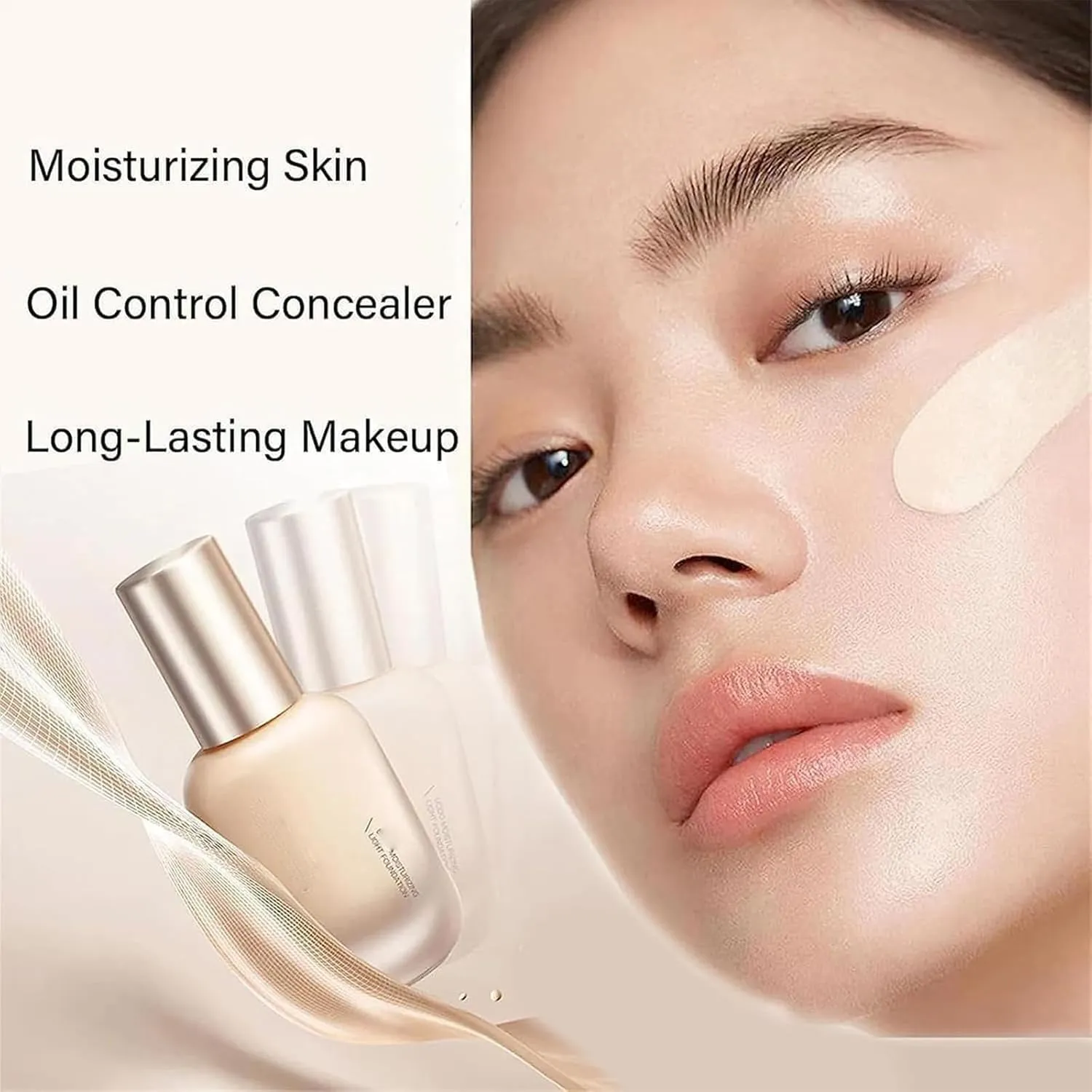 Updo Foundation, Korean Foundation, Uodo Matte Face Makeup Liquid Foundation Primer, Hydrating Waterproof and Light Long Lasting Foundation, Invisible Foundation Makeup (W03,Hydrating)