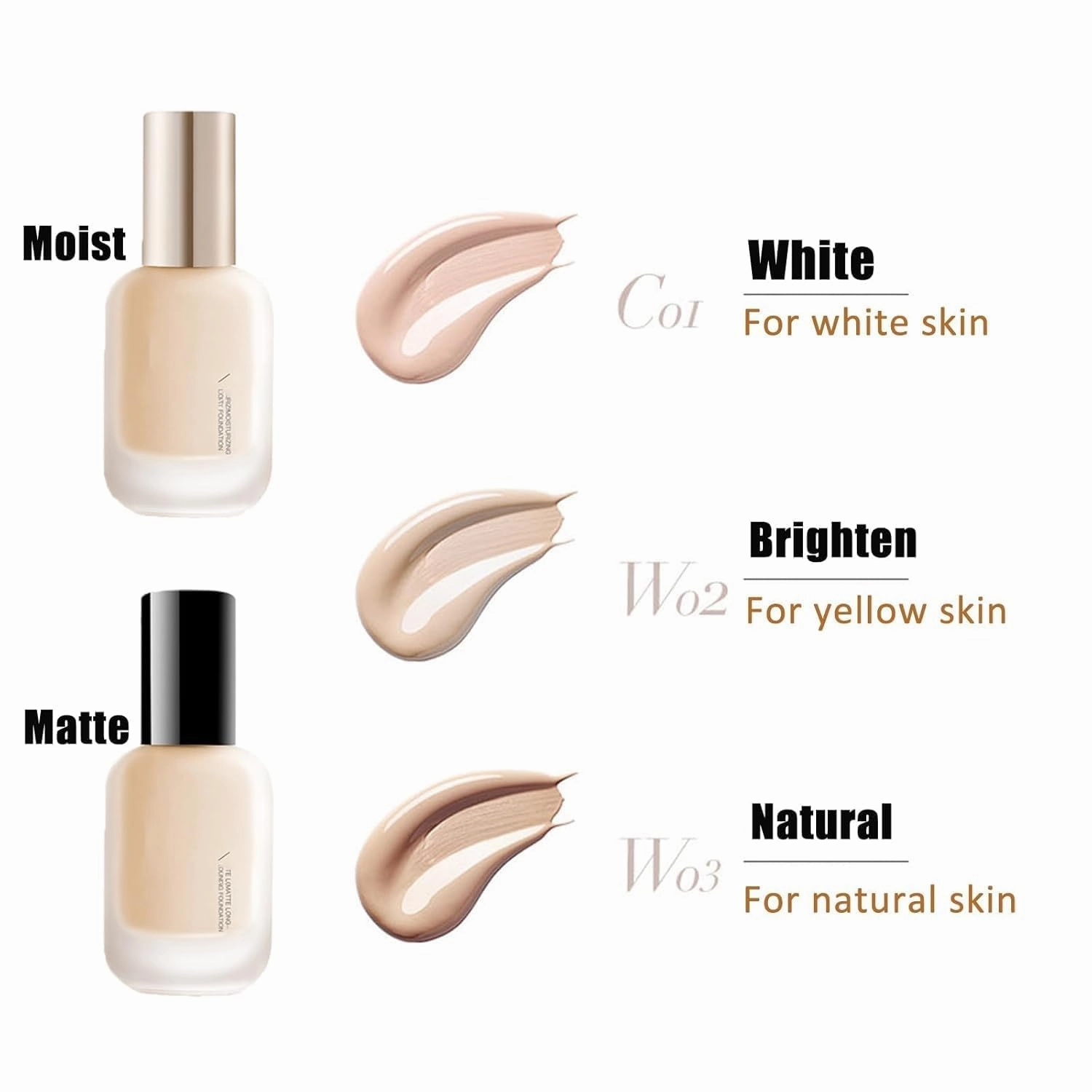 Updo Foundation, Oudo Foundation, Updo Matte Face Makeup Liquid Foundation Primer, Updo Concealer Foundation, Wodo Moisturizing Foundation, Invisible Foundation Makeup Base (Matte - W02)