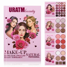 URATM Beauty Professional Makeup Palette Set, 42 Count Eyeshadow, Blush, Highlighter & Contour Powder Palette, Pink