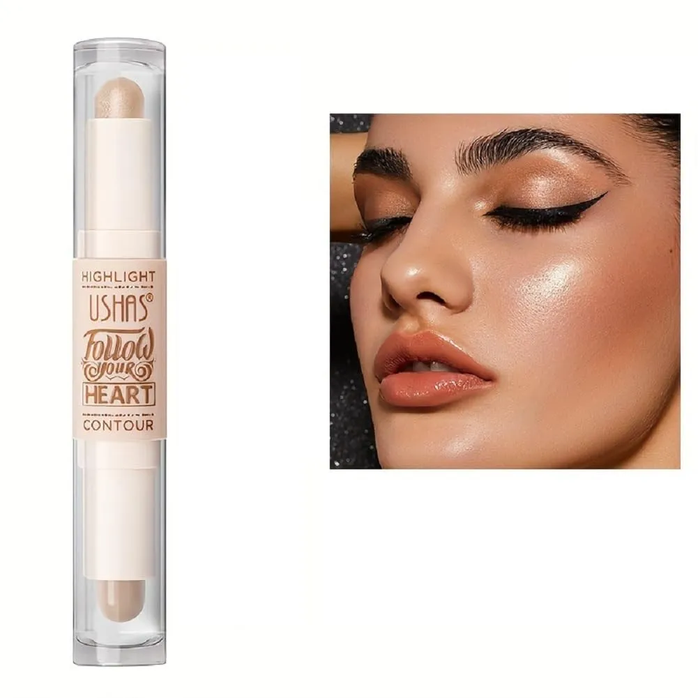 USHAS 2-in-1 Highlighter and Concealer Stick, Natural Shimmer Powder Highlighter (2, 1)
