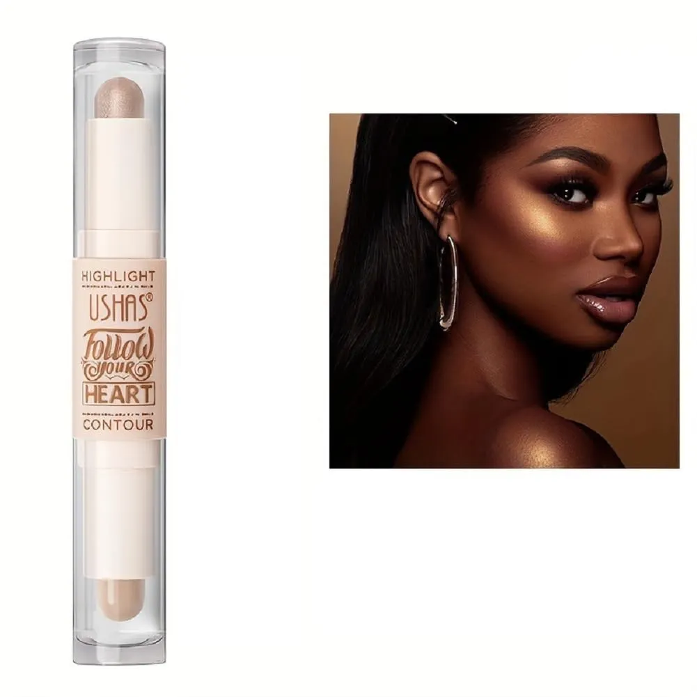 USHAS Natural Shimmer Highlighter Powder, 2-in-1 Highlighter Stick Concealer Stick (3, 1)