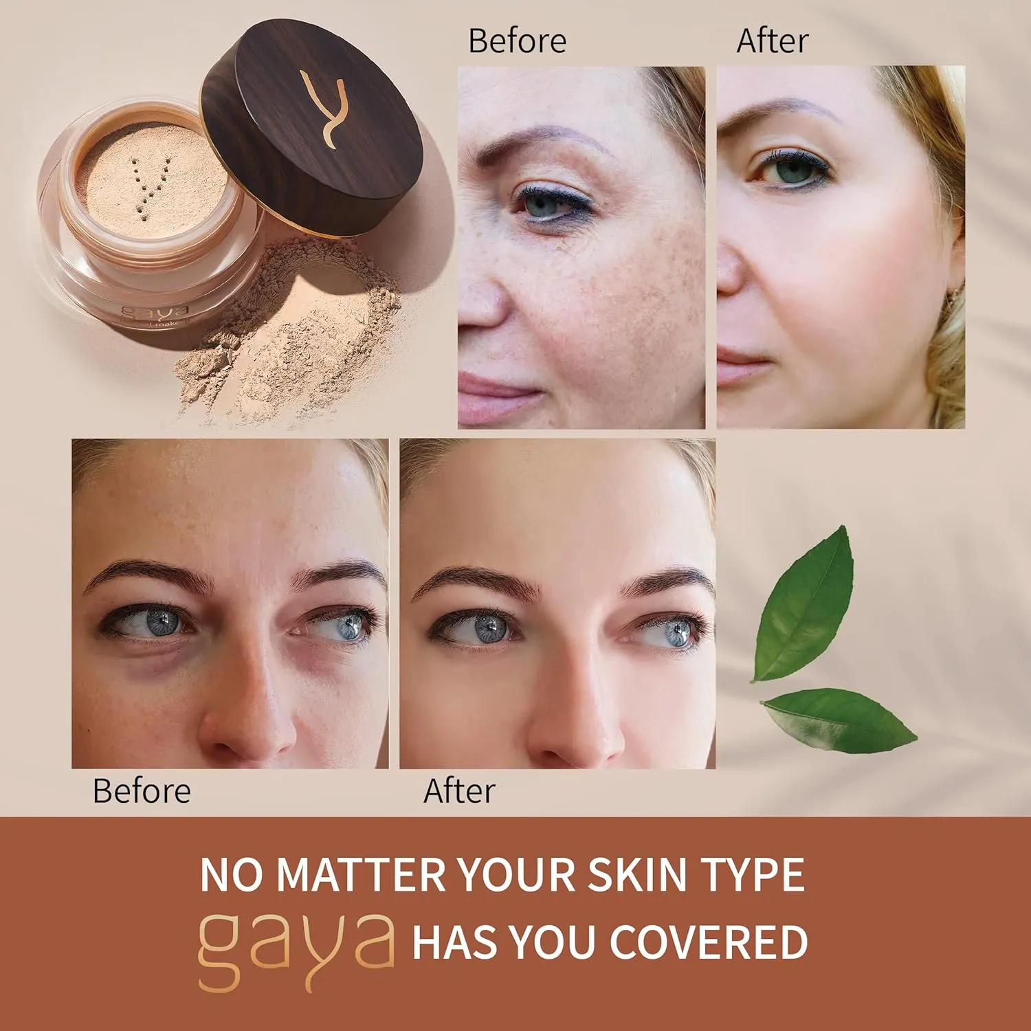 Vegan Mineral Powder Foundation - Light to Full Coverage, Natural-Looking Finish, Cruelty Free, No Chemicals (MF1)