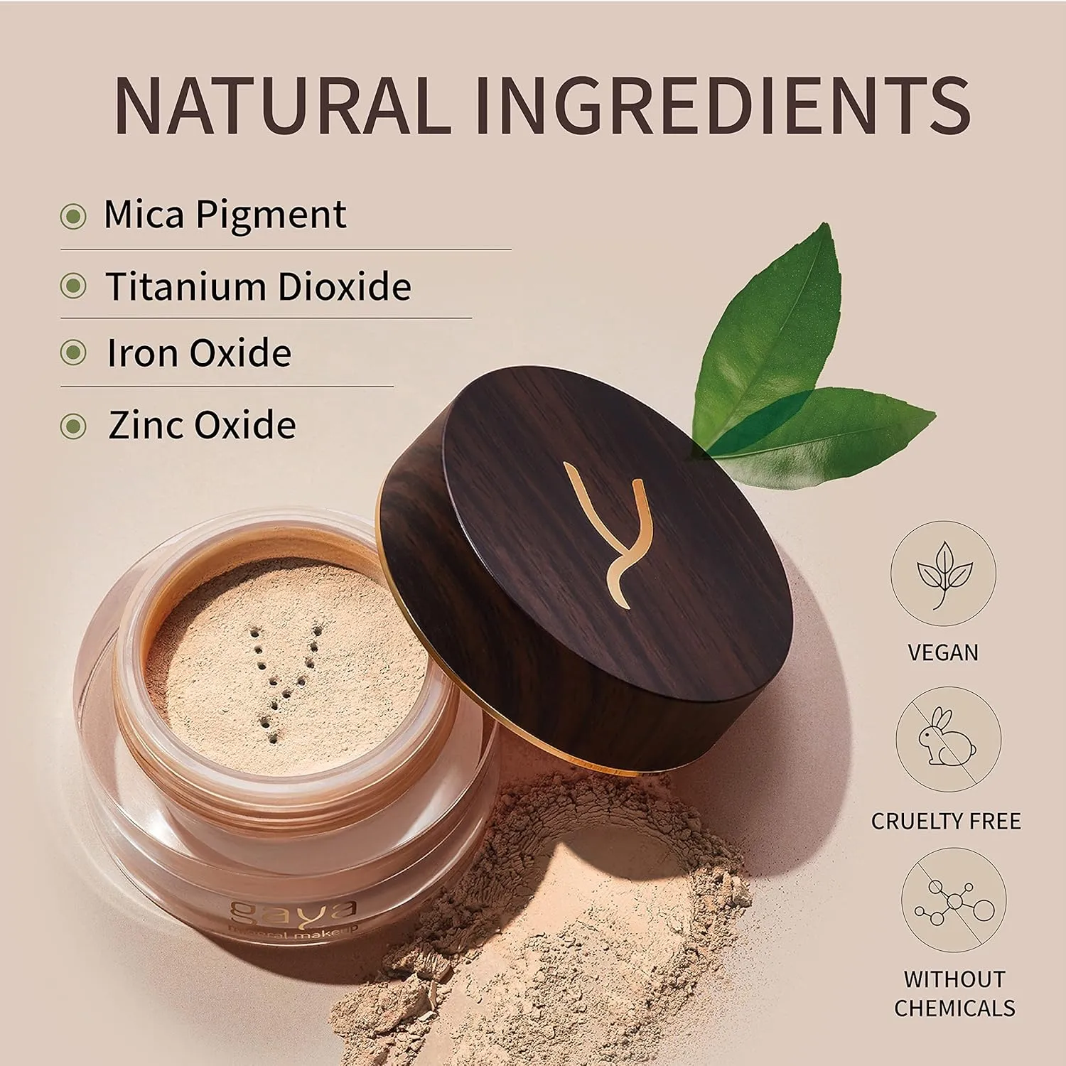 Vegan Mineral Powder Foundation - Light to Full Coverage, Natural-Looking Finish, Cruelty Free, No Chemicals (MF1)
