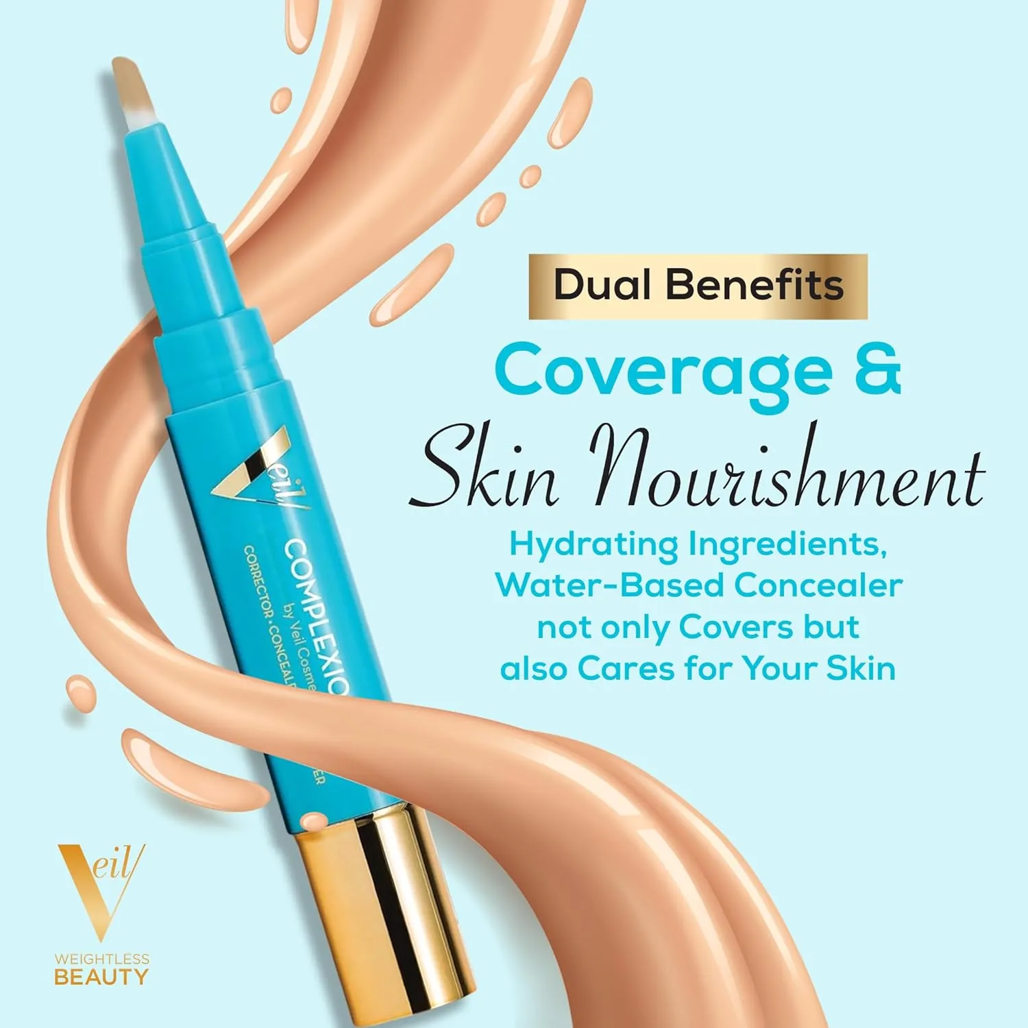 Veil Cosmetics - Complexion Fix Concealer - Liquid Concealer for Under Eye   Dark Circles - Highlight, Contour, Correct - Anti-Aging - Vegan Makeup Pen - Hydrating Lightweight (3N Medium Neutral)