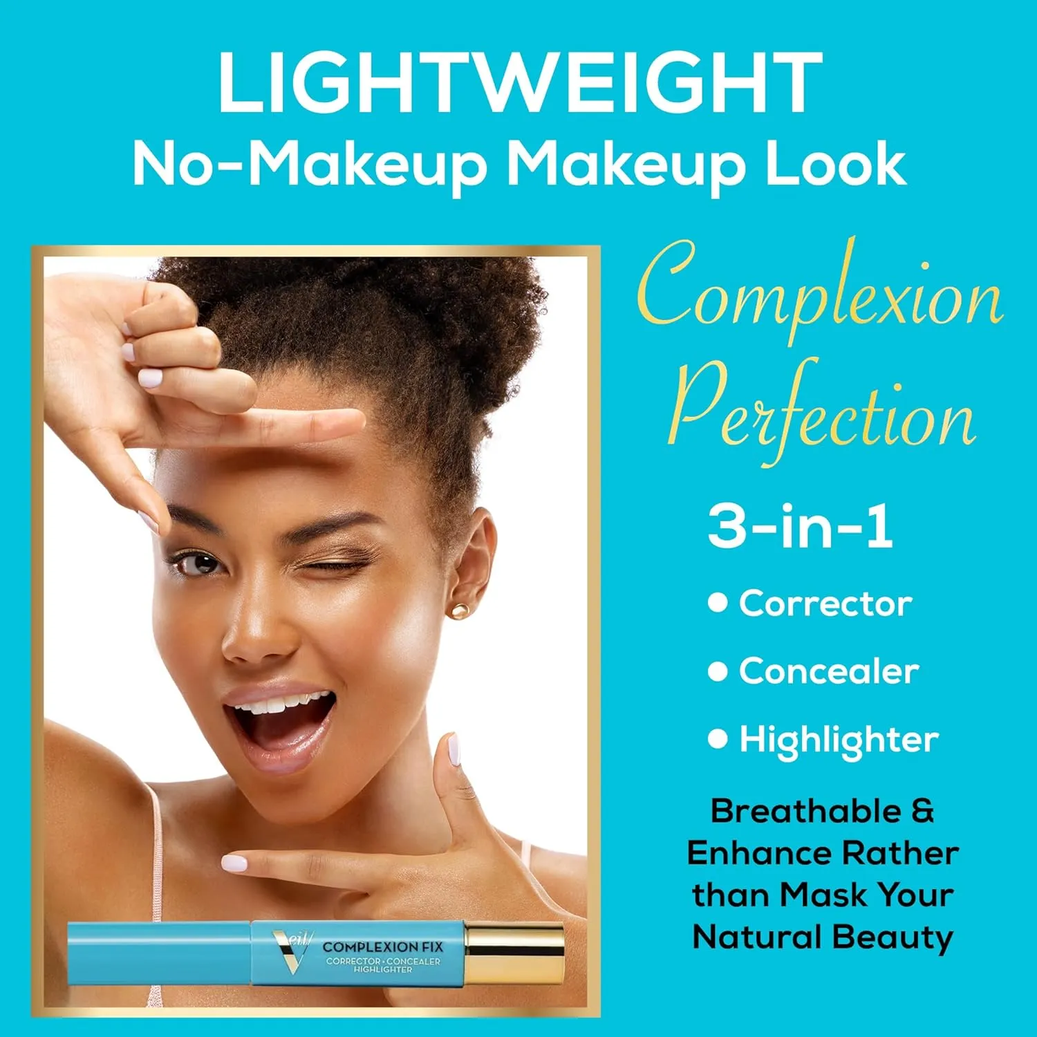 Veil Cosmetics - Complexion Fix Concealer - Liquid Concealer for Under Eye   Dark Circles - Highlight, Contour, Correct - Anti-Aging - Vegan Makeup Pen - Hydrating Lightweight (3N Medium Neutral)