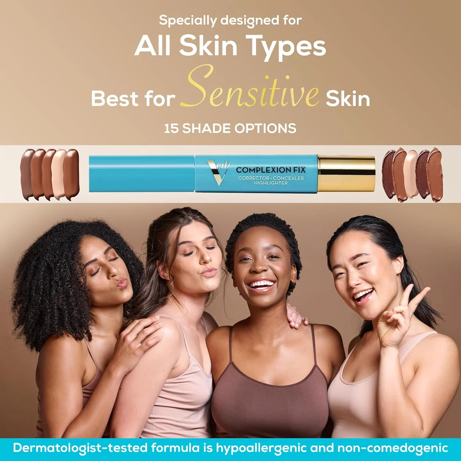 Veil Cosmetics - Complexion Fix Concealer - Liquid Concealer for Under Eye   Dark Circles - Highlight, Contour, Correct - Anti-Aging - Vegan Makeup Pen - Hydrating Lightweight (3N Medium Neutral)