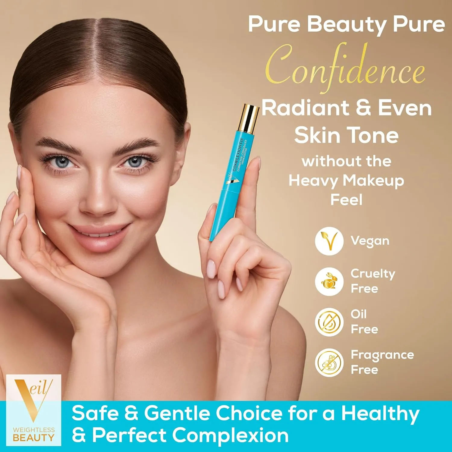 Veil Cosmetics - Complexion Fix Concealer - Liquid Concealer for Under Eye   Dark Circles - Highlight, Contour, Correct - Anti-Aging - Vegan Makeup Pen - Hydrating Lightweight (3N Medium Neutral)
