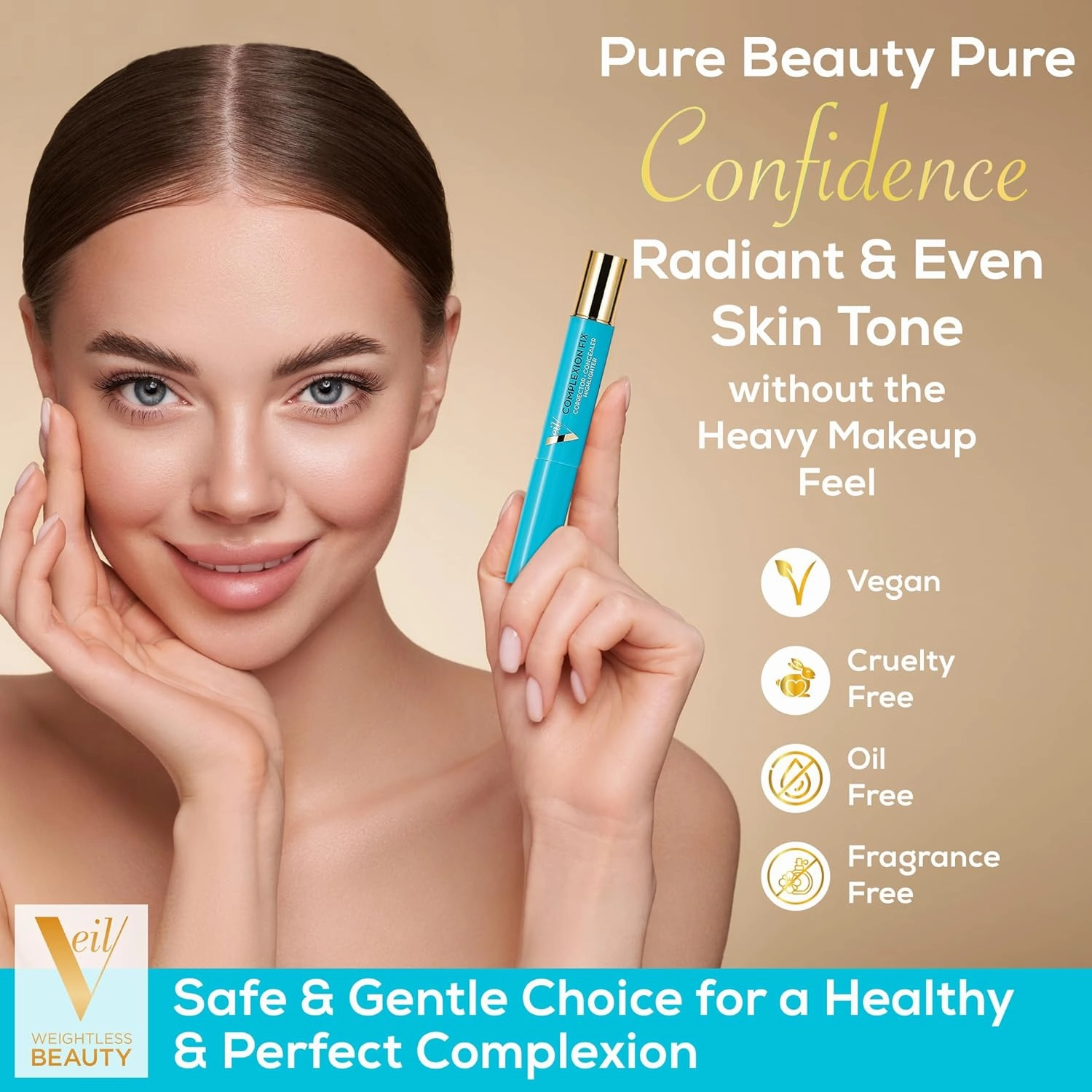 Veil Cosmetics - Complexion Fix Concealer - Liquid Concealer for Under Eye   Dark Circles - Highlight, Contour, Correct - Anti-Aging - Vegan Makeup Pen - Hydrating Lightweight (5N Deep Neutral)
