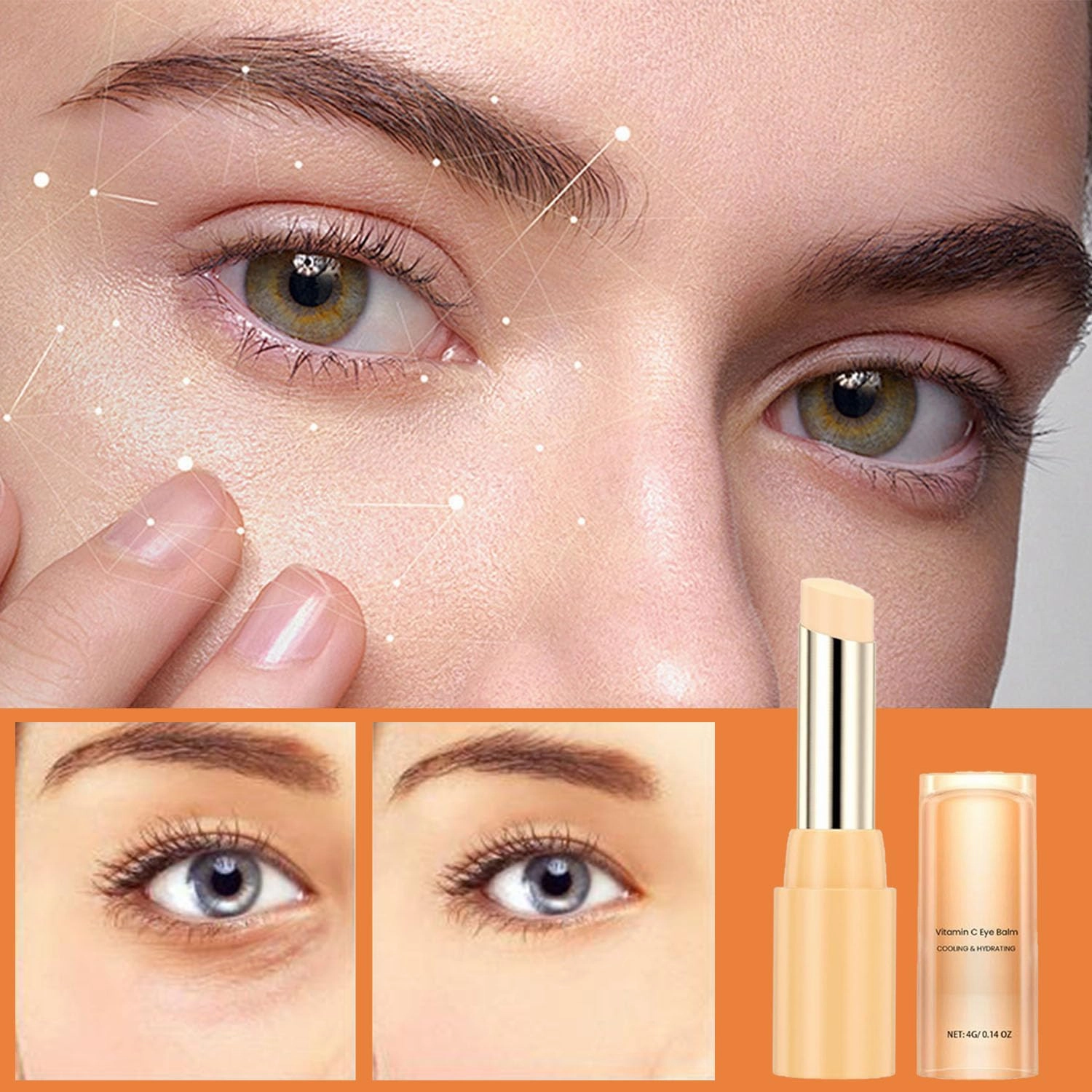 Vitamin C Eye Balm, Brightening Hydrating Cream, Eliminate Bags, Lighten Dark Circles, Smooth Fine Lines Around Eyes (3pcs)