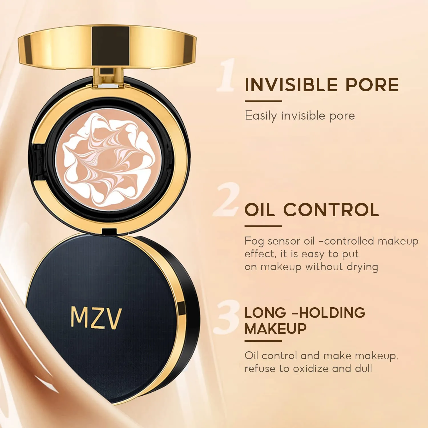 Water Bead Tricolor Latte Concealer Cushion, MZV Air Cushion BB Cream Waterproof Foundation, Moisturizing Long-Lasting Oil Control Conceal Brightening Cushion