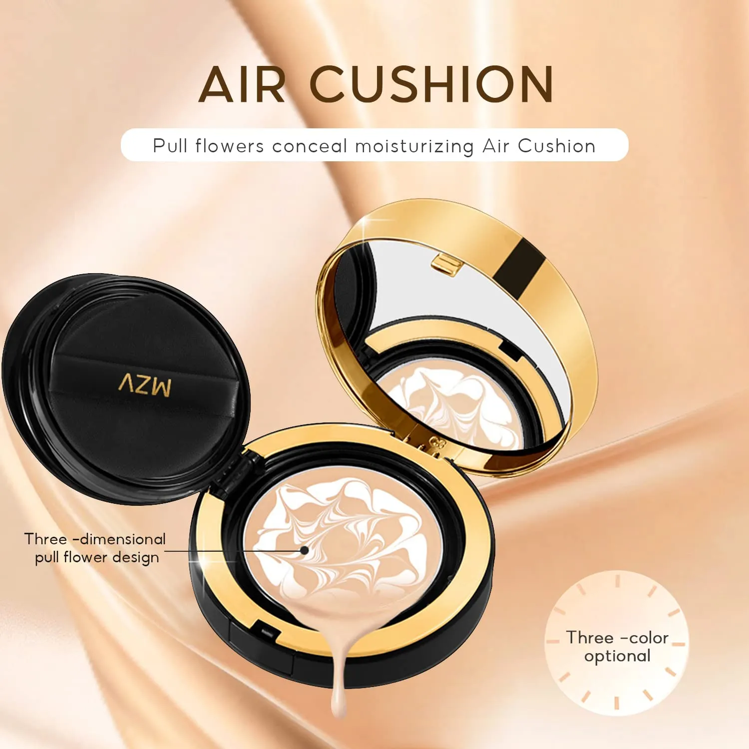 Water Bead Tricolor Latte Concealer Cushion, MZV Air Cushion BB Cream Waterproof Foundation, Moisturizing Long-Lasting Oil Control Conceal Brightening Cushion