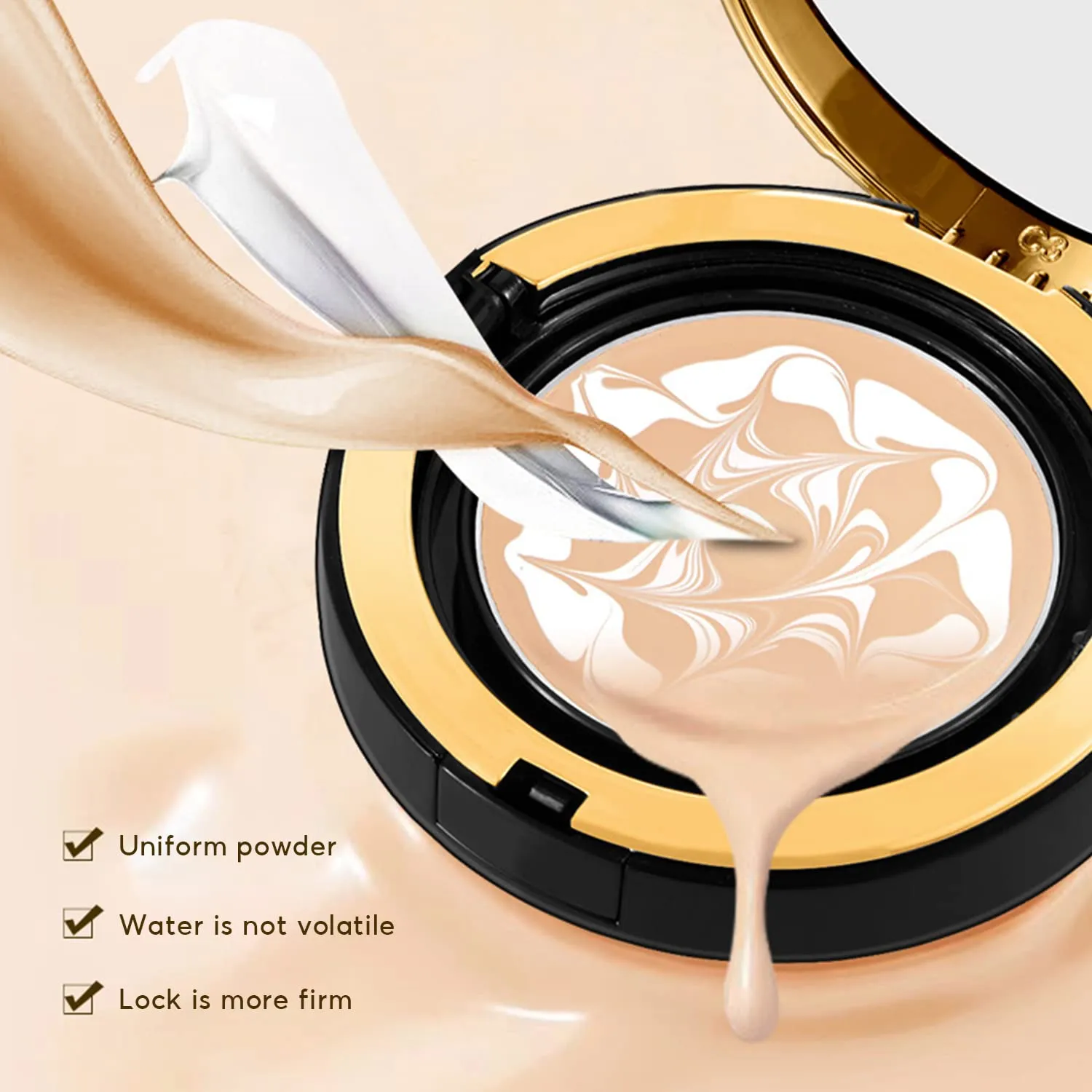 Water Bead Tricolor Latte Concealer Cushion, MZV Air Cushion BB Cream Waterproof Foundation, Moisturizing Long-Lasting Oil Control Conceal Brightening Cushion