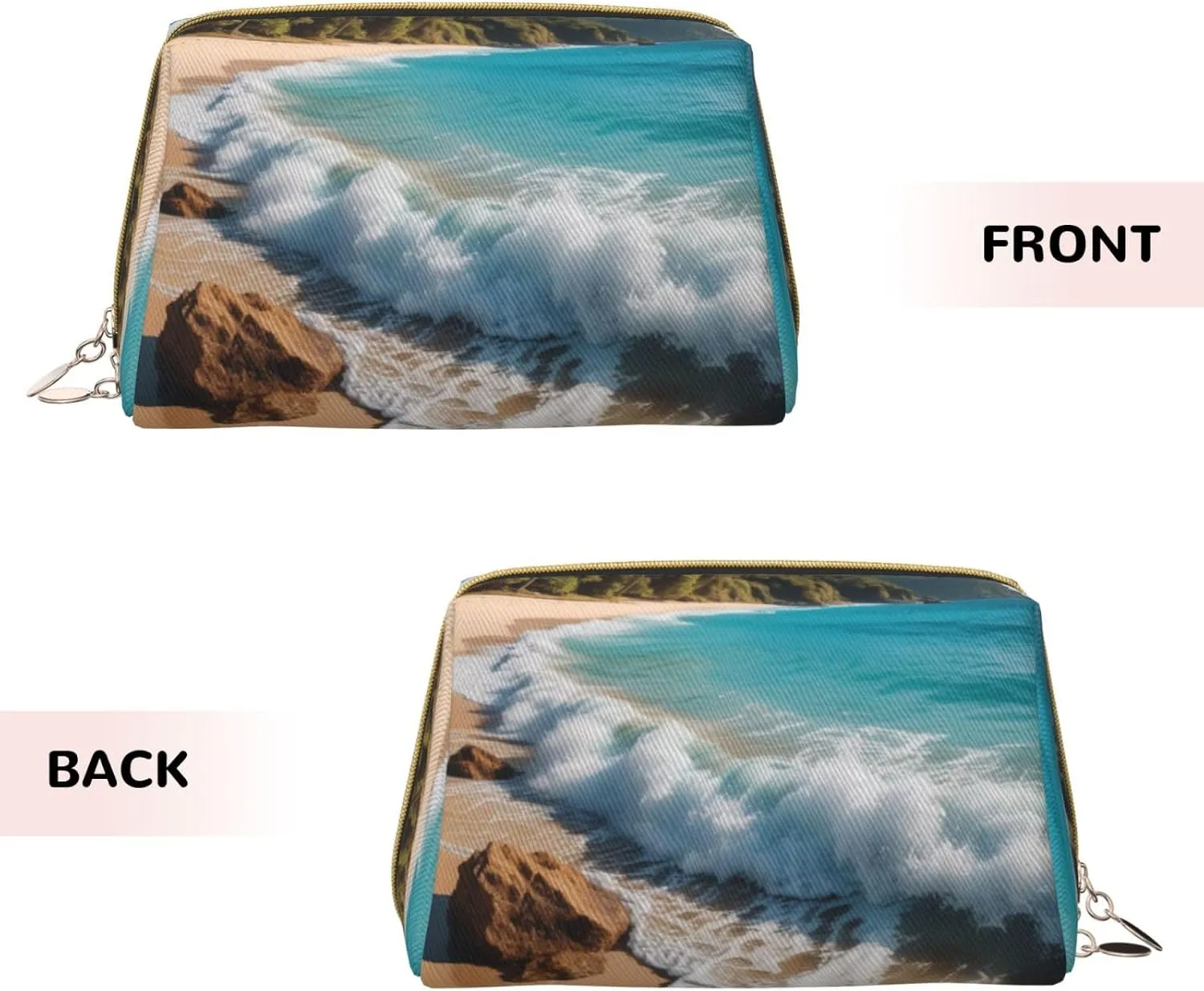 Water Rush to Tropical Beach Printed Small Makeup Bag,Travel Cosmetic Bag Purse with Zipper,Water-resistant Makeup Organizer Bag for Women