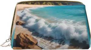 Water Rush to Tropical Beach Printed Small Makeup Bag,Travel Cosmetic Bag Purse with Zipper,Water-resistant Makeup Organizer Bag for Women