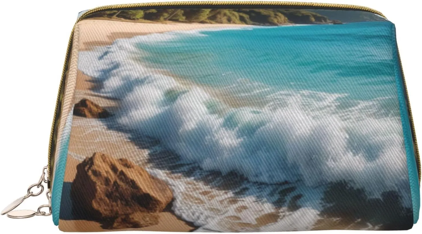 Water Rush to Tropical Beach Printed Small Makeup Bag,Travel Cosmetic Bag Purse with Zipper,Water-resistant Makeup Organizer Bag for Women