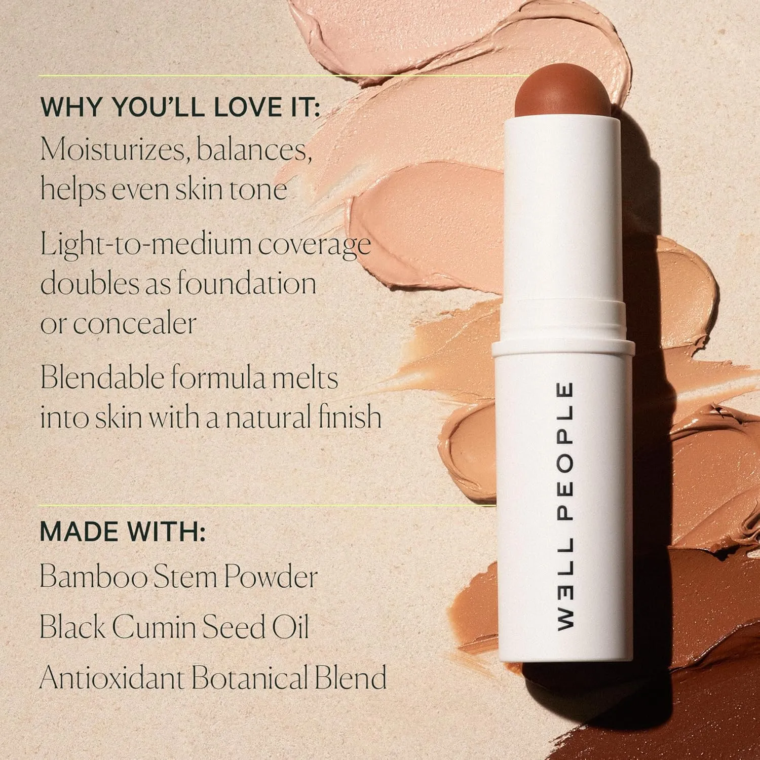 Well People Supernatural Complexion Stick Foundation   Concealer, Buildable, Light-to-Medium Coverage, Soft Matte Finish, Lightweight   Hydrating, Multi-Use, Vegan & Cruelty-Free, 10 Fair Cool