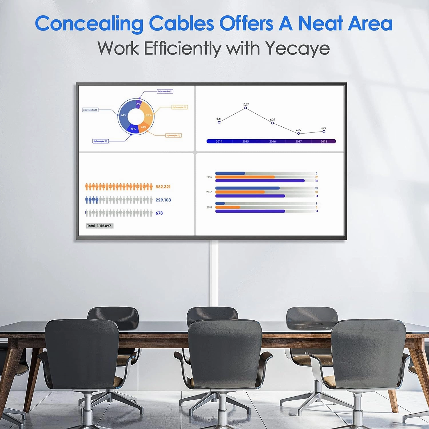 Yecaye 125in Cord Hider, Large Cord Covers for Wires on Wall, Cable Management Kit for Mount TVs, Wire Hider Cable Concealer for Home Office, W1.18in H0.6in, White