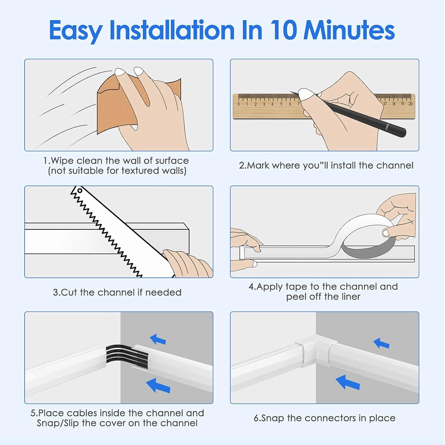 Yecaye 125in Cord Hider, Large Cord Covers for Wires on Wall, Cable Management Kit for Mount TVs, Wire Hider Cable Concealer for Home Office, W1.18in H0.6in, White