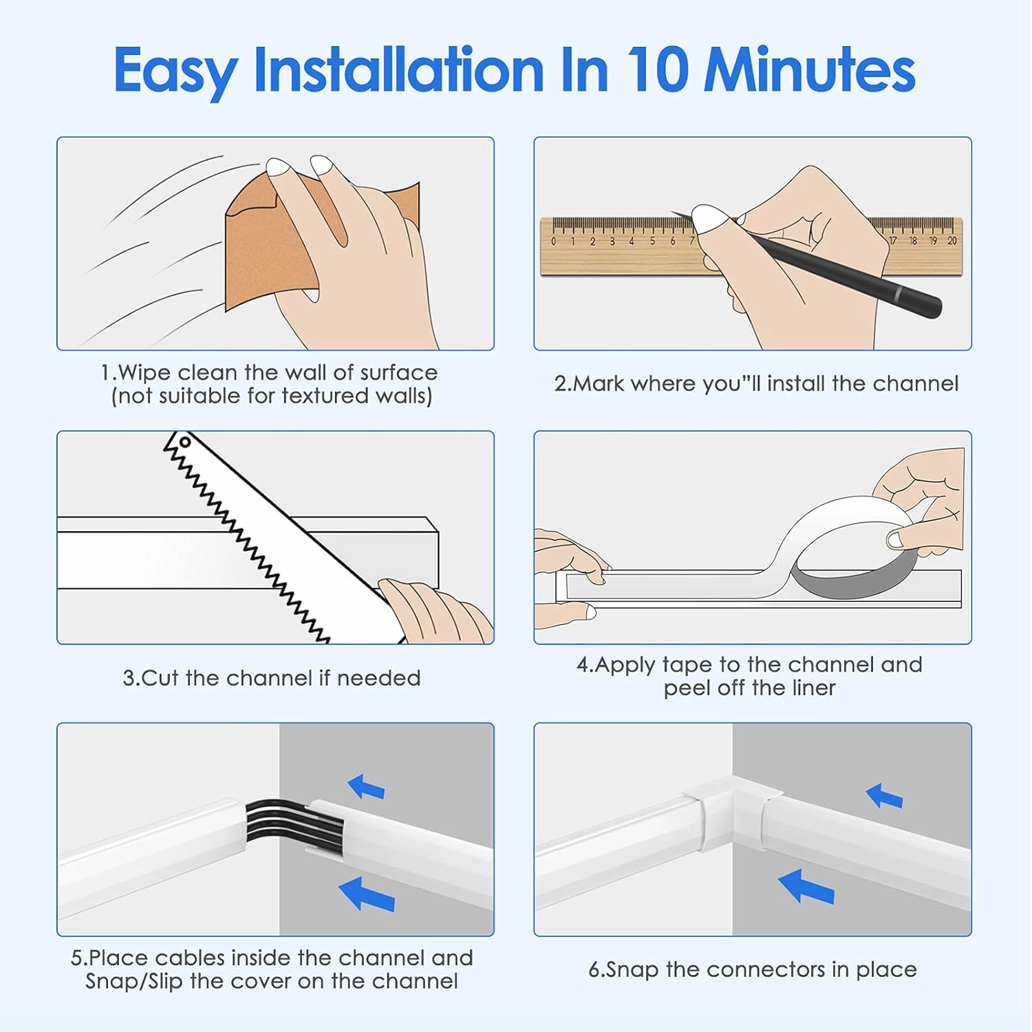 Yecaye 125in Cord Hider, Large Cord Covers for Wires on Wall, Cable Management Kit for Mount TVs, Wire Hider Cable Concealer for Home Office, W1.18in H0.6in, White